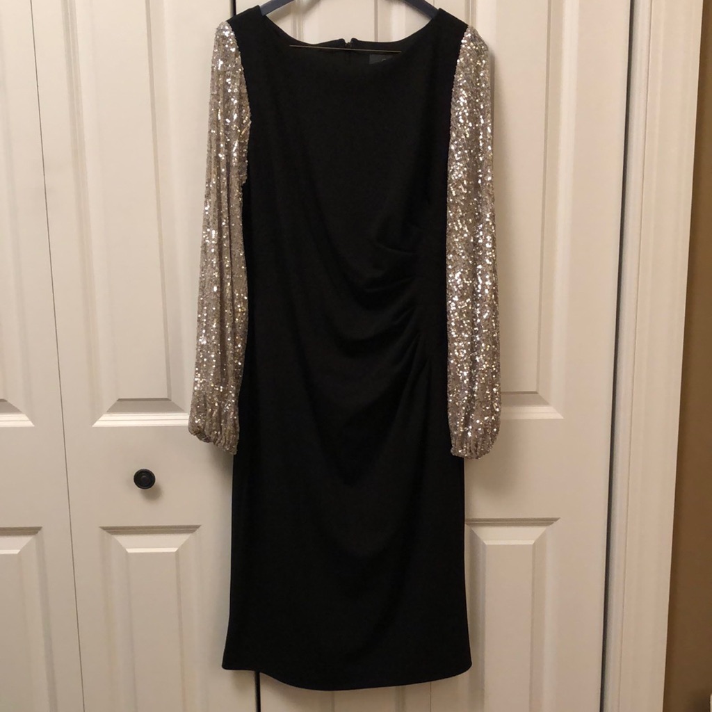 Adrianna Papell Sequined Sleeve Crepe Dress